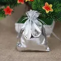 Silver metallic drawstring pouch for jewelry packaging with dual pull strings - 10x15cm / Silver