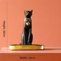 Black and gold Bastet Egyptian cat candle holder statue with hieroglyphic base - Black Candlestick / H20cm W16cm