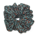 Oversized blue leopard print scrunchie made of soft fabric for bun hairstyles - Large Green Leopard