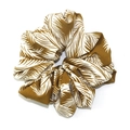 Oversized brown tropical palm leaf print fabric scrunchie in pleated leopard style - Large Yellow Leaf