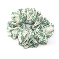 Oversized forest green floral print scrunchie with silky satin pleated fabric - Large Green Leaf