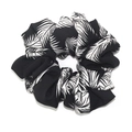 Oversized white scrunchie with detailed black palm leaf print for elegant hair styling - Large Black Leaf