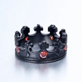Gothic crown ring with black stainless steel, red rubies, and cross details macro view - Size 7 / Black/Red Zirconia