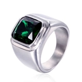 Men's silver-tone stainless steel signet ring with a square-cut deep green gemstone - Size 7 / Silver With Green Zircon