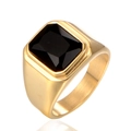 Classic gold titanium steel ring for men featuring a large square black gemstone - Gold Black Zirconia / Size 8