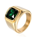 Men's titanium steel square ring with emerald green gemstone in gold finish - Size 8 / Gold Green Zirconia