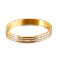 Elegant gold double-row rhinestone open bangle with minimalist sparkling zircon design - Gold Style (KB125663-K)