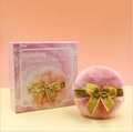 Pink plush cosmetic powder puff with a gold glitter bow and matching retail packaging - 100*35MM Glitter Pink (Boxed)