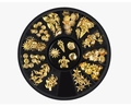 Golden ocean theme nail art rivets with shells, turtles and starfish in a storage box - Gold Ocean Theme (ai-SP0271)