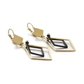 Modern geometric interlocking diamond-shaped earrings in gold and black finish - Double Layer Rhombus Style / Gold Black (KE86824-KFC)