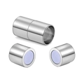 Macro detail of silver cylindrical magnetic clasp for leather bracelets and DIY necklaces - 6mm / Silver