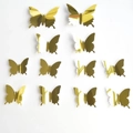 Set of 12 gold 3D mirror butterfly wall stickers in small, medium and large sizes - Mirror Gold 12pcs