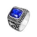 Anillo retro de acero inoxidable texturizado con una piedra preciosa azul cuadrada - US 7 / Azul