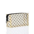 Translucent beige mesh cosmetic bag with black heart flocking and zipper closure - Square (Black Heart) / Beige Mesh Black Heart