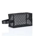 Black mesh heart-patterned makeup bag with side handle and zipper closure - Handheld Square (Black Heart) / Black Mesh Black Heart