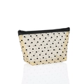 Trapezoidal transparent mesh cosmetic bag with black heart flocking and beige piping - Large Triangle (Black Heart) / Beige Mesh Black Heart