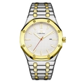 Men's two-tone steel watch with octagonal gold bezel and white waffle dial - Two Tone White Dial Men