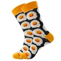 Wadensocken in Schwarz mit orangefarbenen Akzenten und Spiegelei-Muster auf weißem Grund - Einheitsgröße / Spiegelei