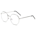 Modern octagonal silver metal glasses frame with black ear tips in a side view - Silver Frame