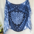 Blue and white tie-dye cotton scarf with mandala pattern and boho tassel fringe - Blue White Mandala Geometric (2020-1-13)
