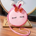 Pink plush rabbit ear crossbody bag with embroidery and a red polka dot bow - Rabbit