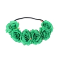 Grüner Rosen-Blumenkranz für Damen mit sechs realistischen Stoffblumen und schwarzem Band - Grün