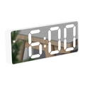 White LED digital mirror alarm clock with rectangular frame and large white numbers - Rectangular White Mirror White Light