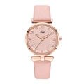 Elegant ladies quartz watch with pink leather strap and rose gold case on white background - Pink