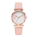 Elegant women's quartz watch with pink leather strap and artistic leaf pattern dial - Pink