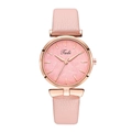 Fashionable pink leather strap watch with rose gold case and elegant leaf pattern dial - Pink