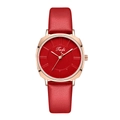 Minimalist ultra-thin women's watch with red leather strap and rose gold alloy case - Red