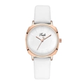 Elegant minimalist ultra-thin women's leather strap watch with rose gold case - White
