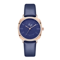 Elegant women's ultra-thin fashion watch with navy leather strap and rose gold metal case - Blue