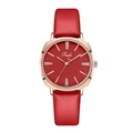Minimalist quartz ladies watch with red leather strap and rose gold crystal dial case - Red