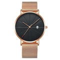 Minimalist men's quartz watch with rose gold mesh band and geometric black dial - Black Dial Rose Gold Band