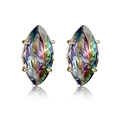 Elegant gold earrings with marquise-cut rainbow zircon stones in a four-prong setting - Marquise - Mystic Rainbow