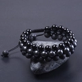 Dreilagiges verstellbares Perlenarmband aus Onyx und Lavastein für Damen und Herren - 8mm Perlen (19-30cm Verstellbar) / Schwarz (Drei-Reihiger Achat Lava)