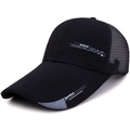 Schwarze Trucker-Cap mit grauem Mesh und Sport-Schriftzug an der Schirmseite - Verstellbar / Schwarz Schwarz Rand