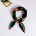 Dark green silk neckerchief featuring vibrant orange heart prints and a glossy finish - 50x50cm / 38 Big Heart Green Base