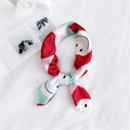 Silk-feel twilly scarf with red pink green color blocking and minimalist smiley face print - Plaid Face Wine Red / One Size