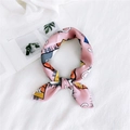 Pink silk-like square scarf with cartoon cat prints tied in a stylish knot - Window Cat Pink / One Size