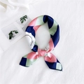 Pink and blue geometric print small silk neck scarf displayed on white fabric - Plaid Face Navy Blue / One Size