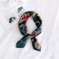 Elegant dark green silk scarf with vintage gold chain print and classic French style - 50*50CM / Green Keychain Pattern