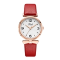 Elegant rose gold quartz watch with red leather strap and sparkling crystal markers - Red