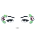 Face gem sticker L0392 with green roses and purple rhinestones for party makeup - L0392 Green Purple Gem Rose