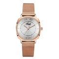 Women's rose gold square quartz watch with a minimalist mesh strap and textured dial - White