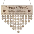 Wooden Family Birthdays & Celebrations wall calendar with heart and round tags - Family & Friends Birthdays & Celebrations (JM01061)