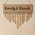 Detail of wooden Family & Friends birthday tracker with heart tags and metal rings - Family & Friends (JM00894)