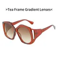 Brown frame sunglasses with gradient tea lenses and stylish hollow geometric temples - Tea Frame Tea Lens