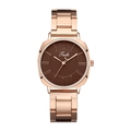 Detail of rose gold stainless steel watch with deep brown dial and Tadi logo engraving - Brown